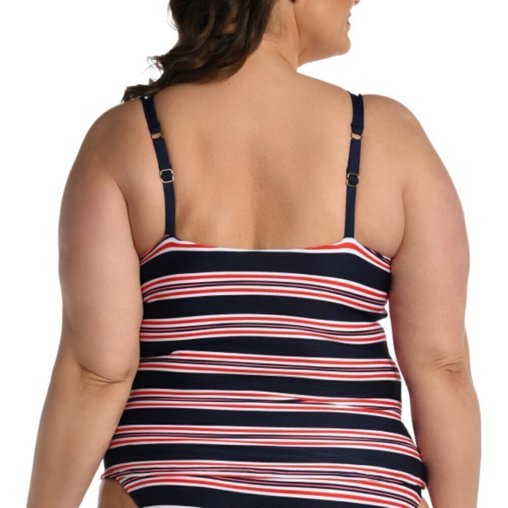 La Blanca Sailor Stripe Lace-Up Tankini Swimsuit Top, Indigo Multi - Picture 2 of 2